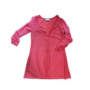 Jordan Taylor Womens Knit Swim Coverup Coral Pink V-Neck Long Sleeve Made in USA